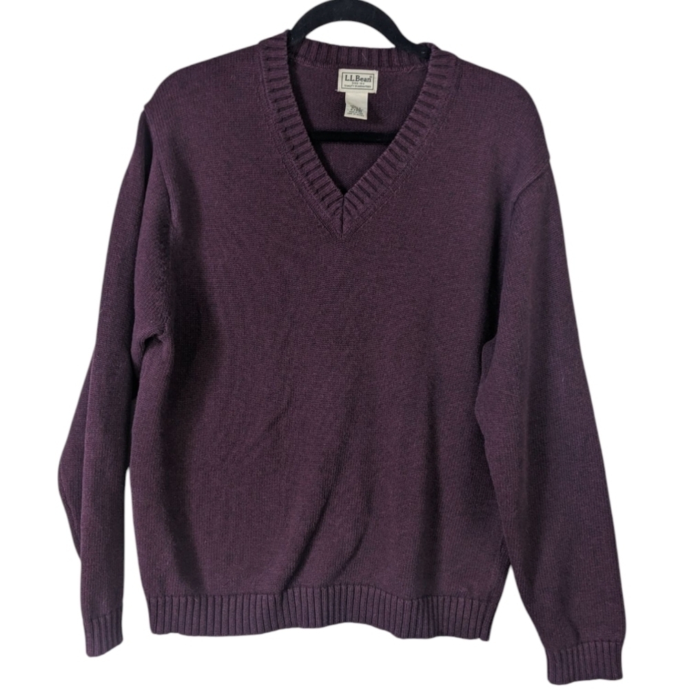 LL Bean Mens Maroon Cotton Sweater V Neck Size M